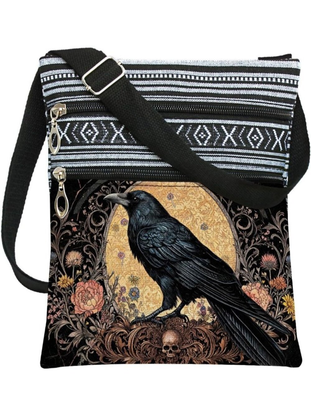 Women Gothic Crow Halloween Pumpkin Bat Goth Skull Witch Crossbody Shoulder Bag